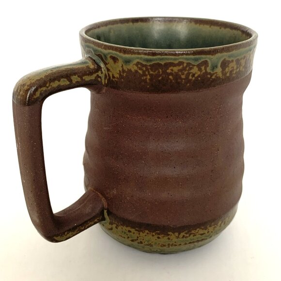 Vintage Japanese Pottery Stoneware Coffee Mug Brown Red Flower 4" Hand Made - Picture 4 of 8